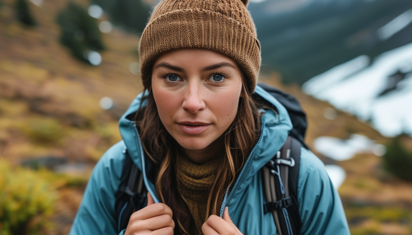 A woman comfortably layered for a changing-weather hike